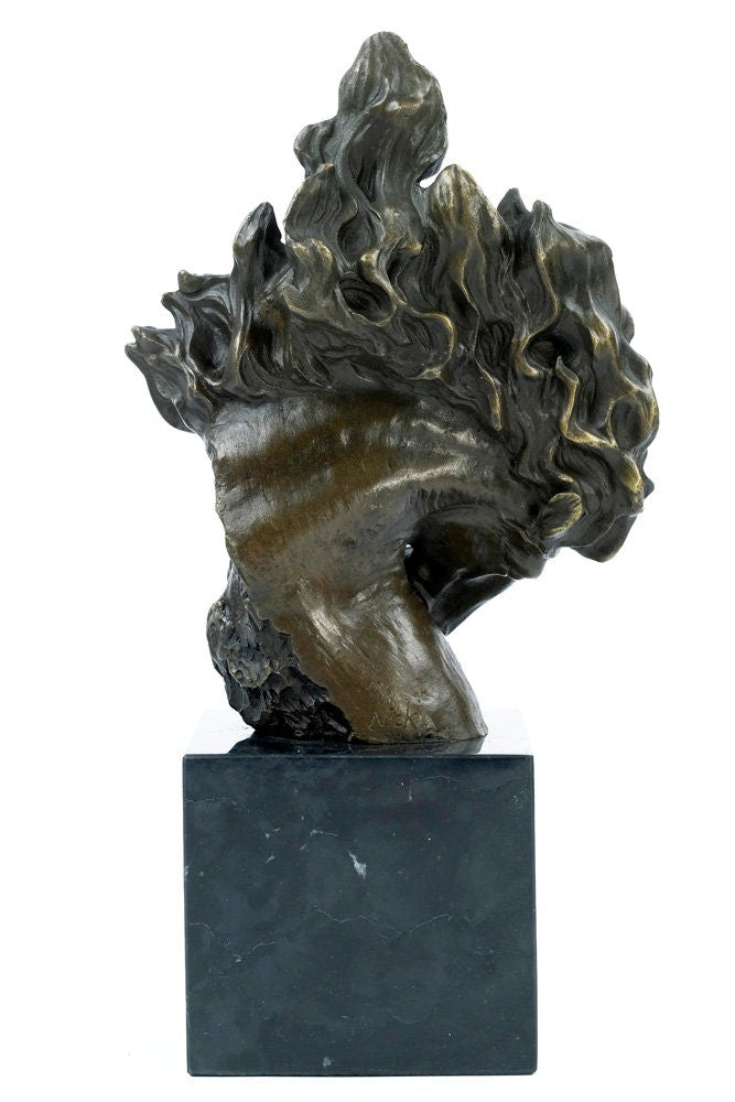 Bronze Horse Head Statue with Mane Designed as Flames Bronze Horse Sculpture Horse Lovers Gift Horse Art Figurine Bronze Horse Art