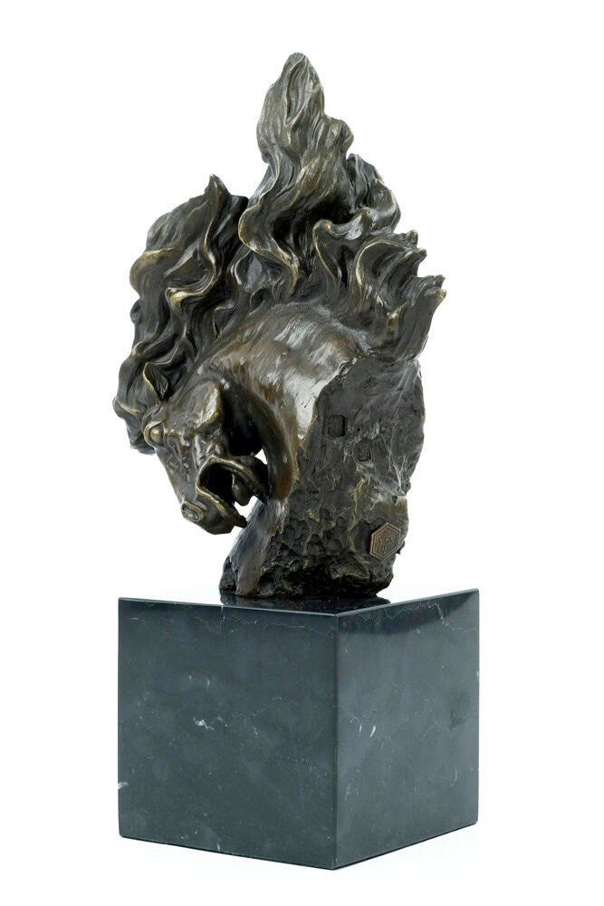 Bronze Horse Head Statue with Mane Designed as Flames Bronze Horse Sculpture Horse Lovers Gift Horse Art Figurine Bronze Horse Art