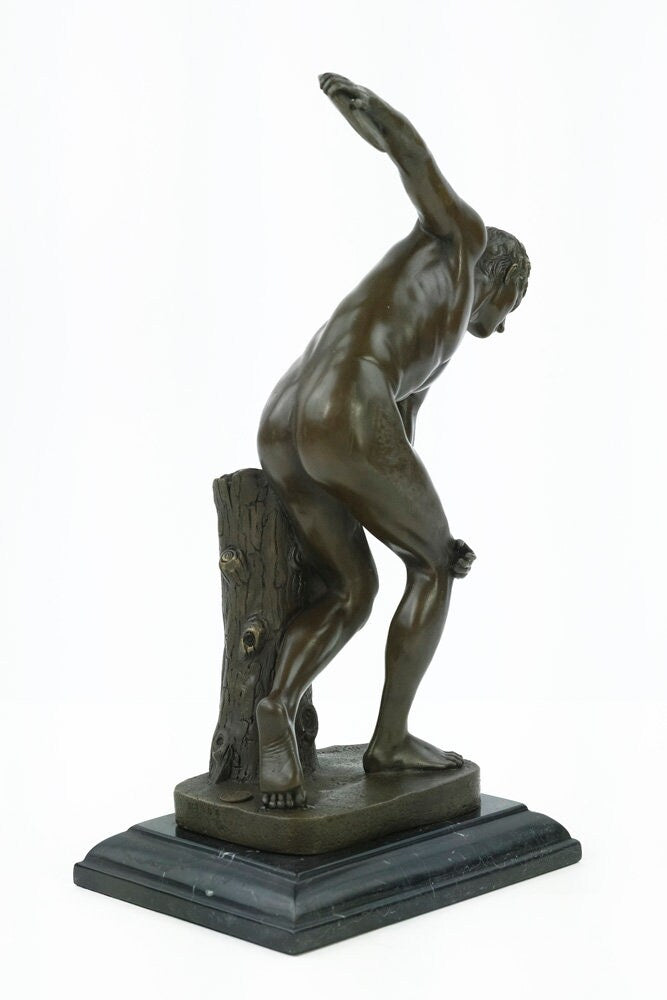 Bronze Discobolus Statue Ancient Greek Sculpture Bronze Discobolus of Myron Statue Nude Male Disc Thrower Bronze Art Statue Greek History