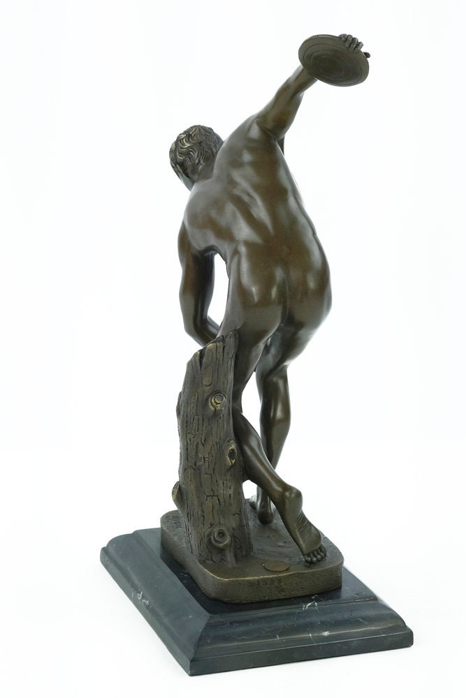 Bronze Discobolus Statue Ancient Greek Sculpture Bronze Discobolus of Myron Statue Nude Male Disc Thrower Bronze Art Statue Greek History