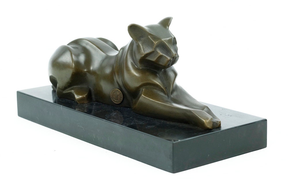 Bronze Cat Statue Animal Art Figurine Bronze Cubist Cat Sculpture Reclining Cat Figurine Cat Art Sculpture Cubism Animal Statue