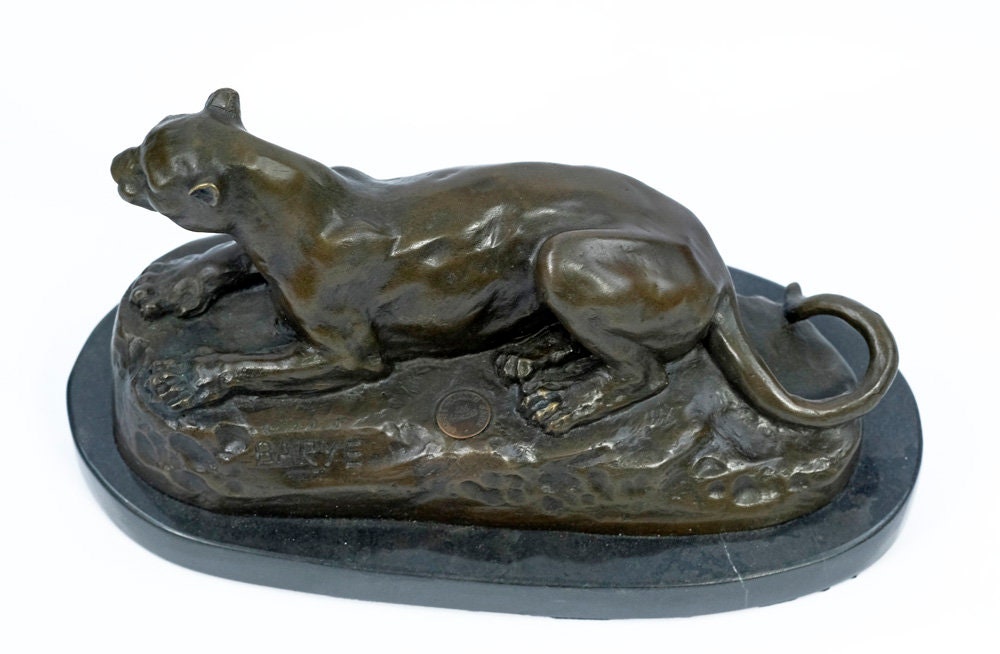 Bronze Panther Sculpture Animal Art Figurine Bronze Panther Statue Panther on Rock Predator Animal Decoration Panther Figurine Barye