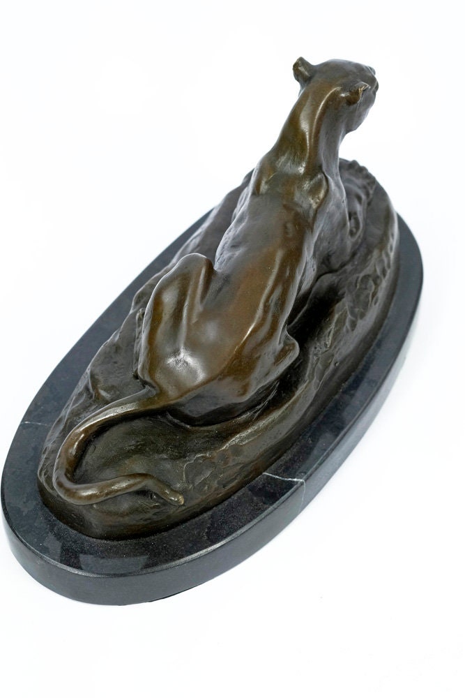Bronze Panther Sculpture Animal Art Figurine Bronze Panther Statue Panther on Rock Predator Animal Decoration Panther Figurine Barye