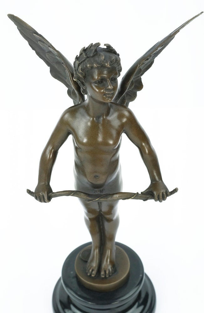 Bronze Winged Cupid Statue Cupid with Bow Figurine Bronze Cupid Statue Bronze Vici Sculpture Auguste Moreau Sculpture Classic Art Statue