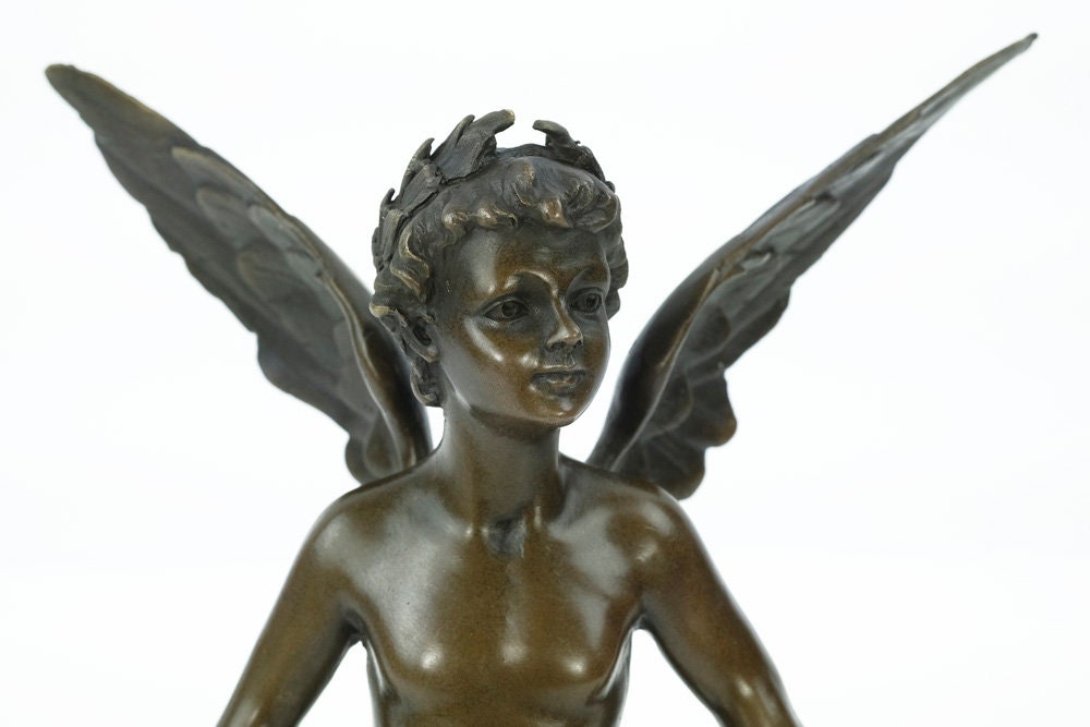 Bronze Winged Cupid Statue Cupid with Bow Figurine Bronze Cupid Statue Bronze Vici Sculpture Auguste Moreau Sculpture Classic Art Statue
