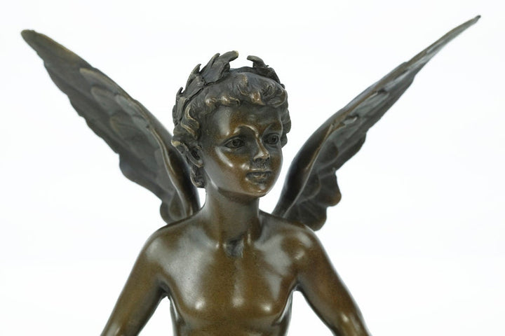 Bronze Winged Cupid Statue Cupid with Bow Figurine Bronze Cupid Statue Bronze Vici Sculpture Auguste Moreau Sculpture Classic Art Statue