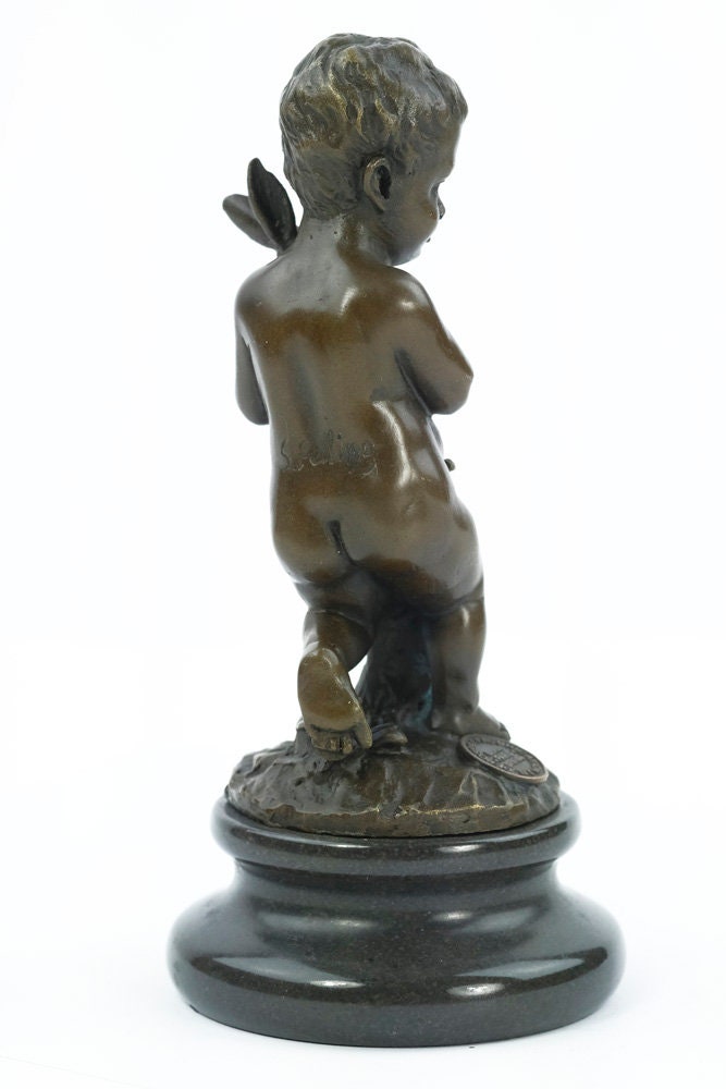 Bronze Sculpture of a Boy Holding a Bunny Rabbit Bronze Art Figurine Bronze Boy Statue Bronze Animal Statue Rabbit Figurine Art Decoration
