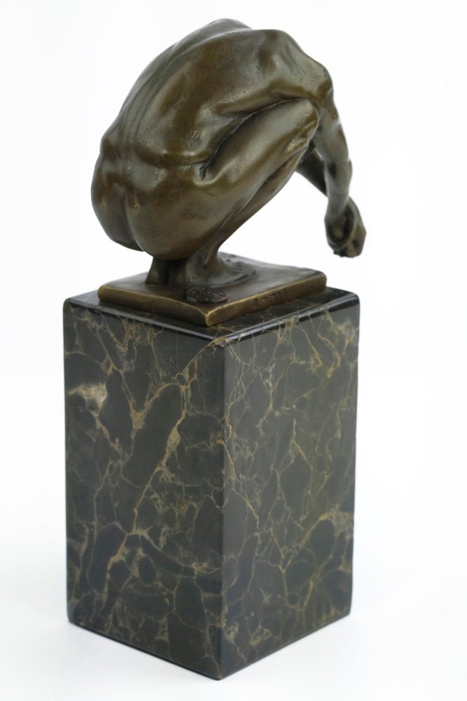 Bronze Sculpture of a Male in Squatting Position Modern Art Statue Male Nude Sculpture Bronze Diver Sculpture Meditation Man Yoga Sculpture