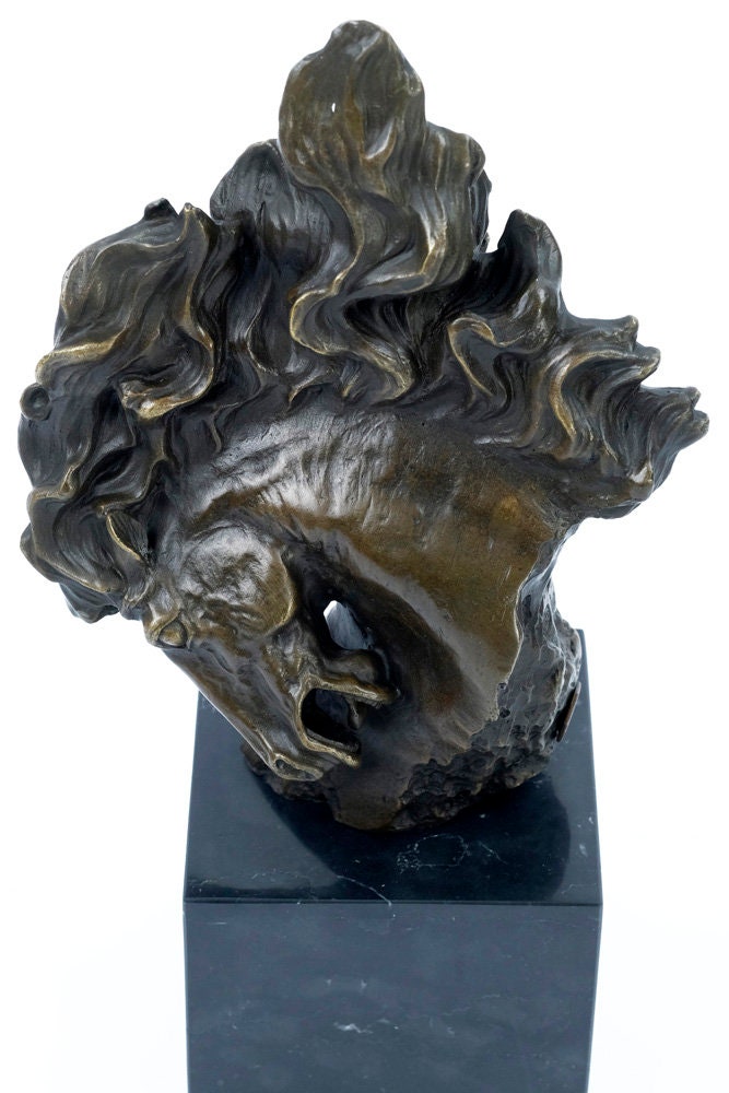 Bronze Horse Head Statue with Mane Designed as Flames Bronze Horse Sculpture Horse Lovers Gift Horse Art Figurine Bronze Horse Art