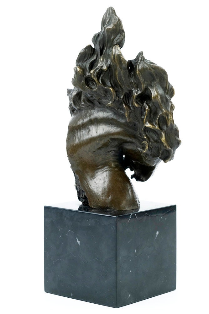 Bronze Horse Head Statue with Mane Designed as Flames Bronze Horse Sculpture Horse Lovers Gift Horse Art Figurine Bronze Horse Art