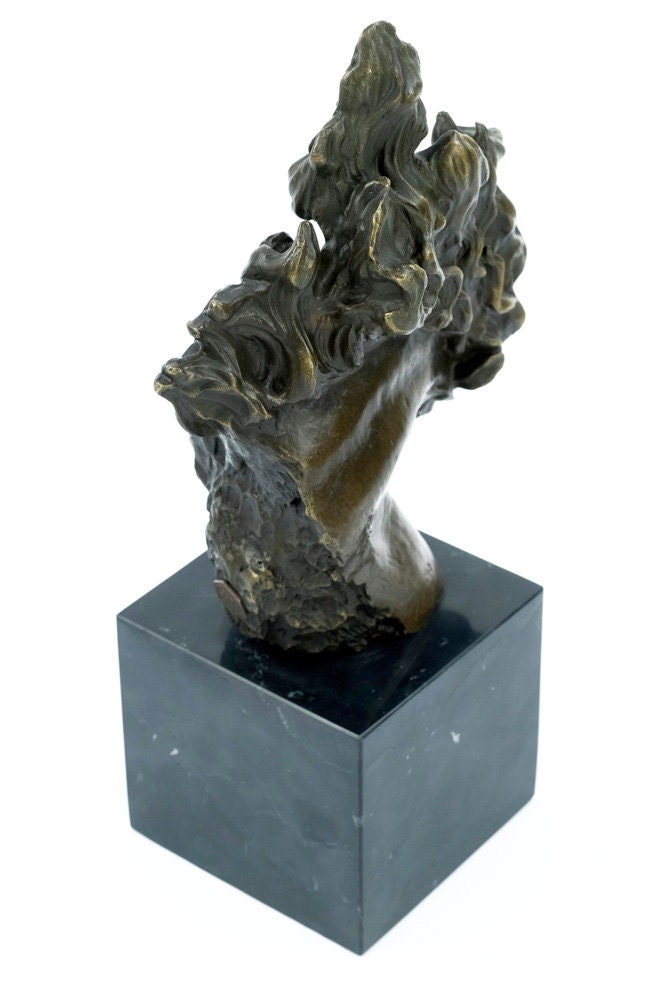 Bronze Horse Head Statue with Mane Designed as Flames Bronze Horse Sculpture Horse Lovers Gift Horse Art Figurine Bronze Horse Art
