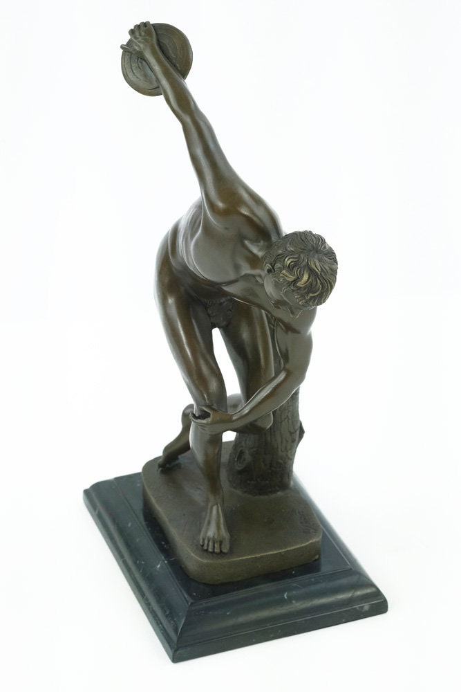 Bronze Discobolus Statue Ancient Greek Sculpture Bronze Discobolus of Myron Statue Nude Male Disc Thrower Bronze Art Statue Greek History