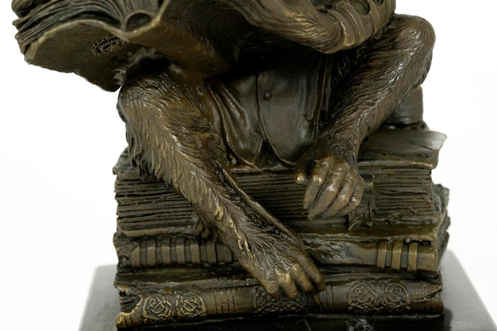 Bronze Sculpture of a Monkey on a Pile of Books Philosophizing Monkey in Steampunk Style Bronze Ape Sculpture Darwins Ape Art Statue