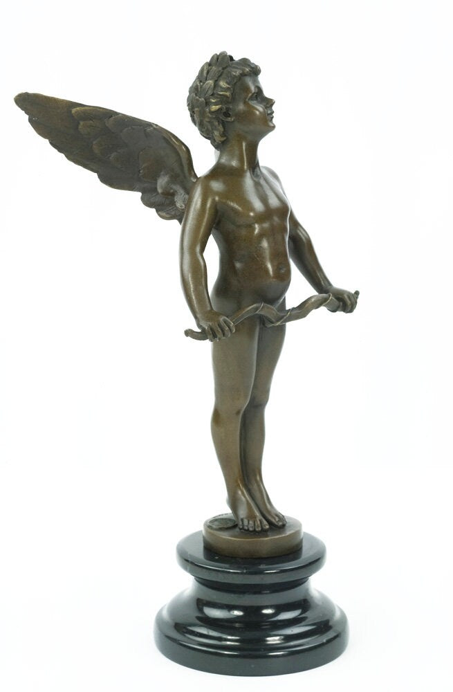 Bronze Winged Cupid Statue Cupid with Bow Figurine Bronze Cupid Statue Bronze Vici Sculpture Auguste Moreau Sculpture Classic Art Statue
