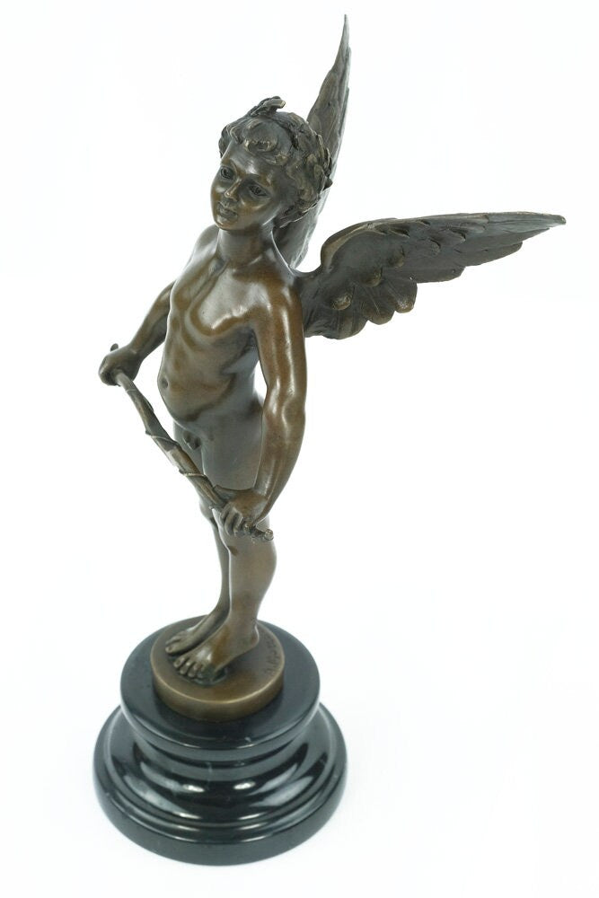 Bronze Winged Cupid Statue Cupid with Bow Figurine Bronze Cupid Statue Bronze Vici Sculpture Auguste Moreau Sculpture Classic Art Statue