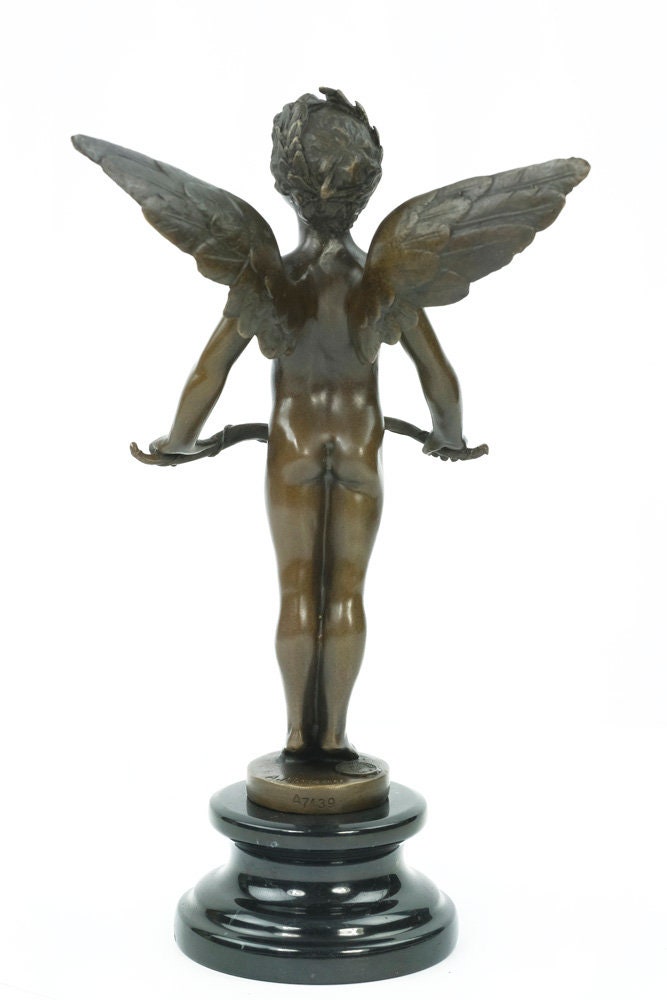Bronze Winged Cupid Statue Cupid with Bow Figurine Bronze Cupid Statue Bronze Vici Sculpture Auguste Moreau Sculpture Classic Art Statue