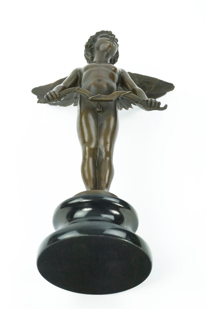 Bronze Winged Cupid Statue Cupid with Bow Figurine Bronze Cupid Statue Bronze Vici Sculpture Auguste Moreau Sculpture Classic Art Statue