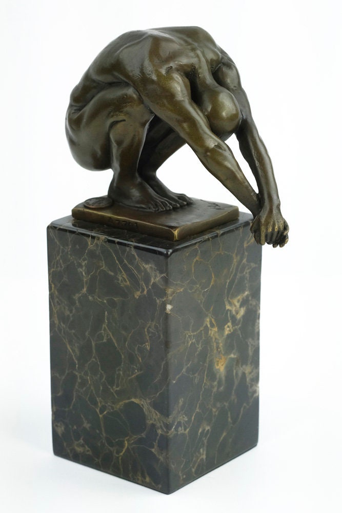 Bronze Sculpture of a Male in Squatting Position Modern Art Statue Male Nude Sculpture Bronze Diver Sculpture Meditation Man Yoga Sculpture