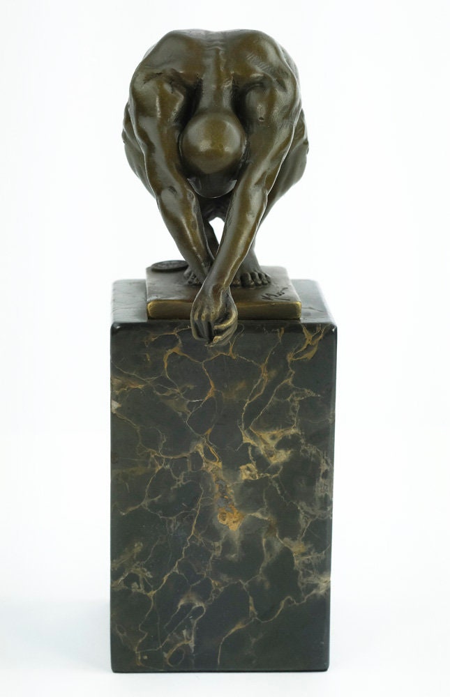 Bronze Sculpture of a Male in Squatting Position Modern Art Statue Male Nude Sculpture Bronze Diver Sculpture Meditation Man Yoga Sculpture
