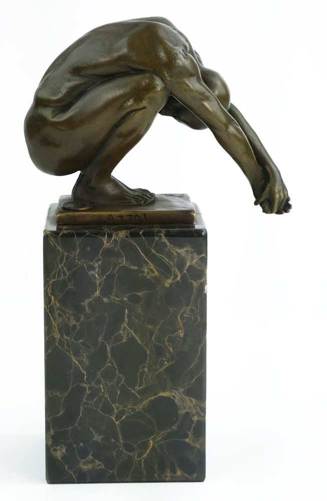 Bronze Sculpture of a Male in Squatting Position Modern Art Statue Male Nude Sculpture Bronze Diver Sculpture Meditation Man Yoga Sculpture