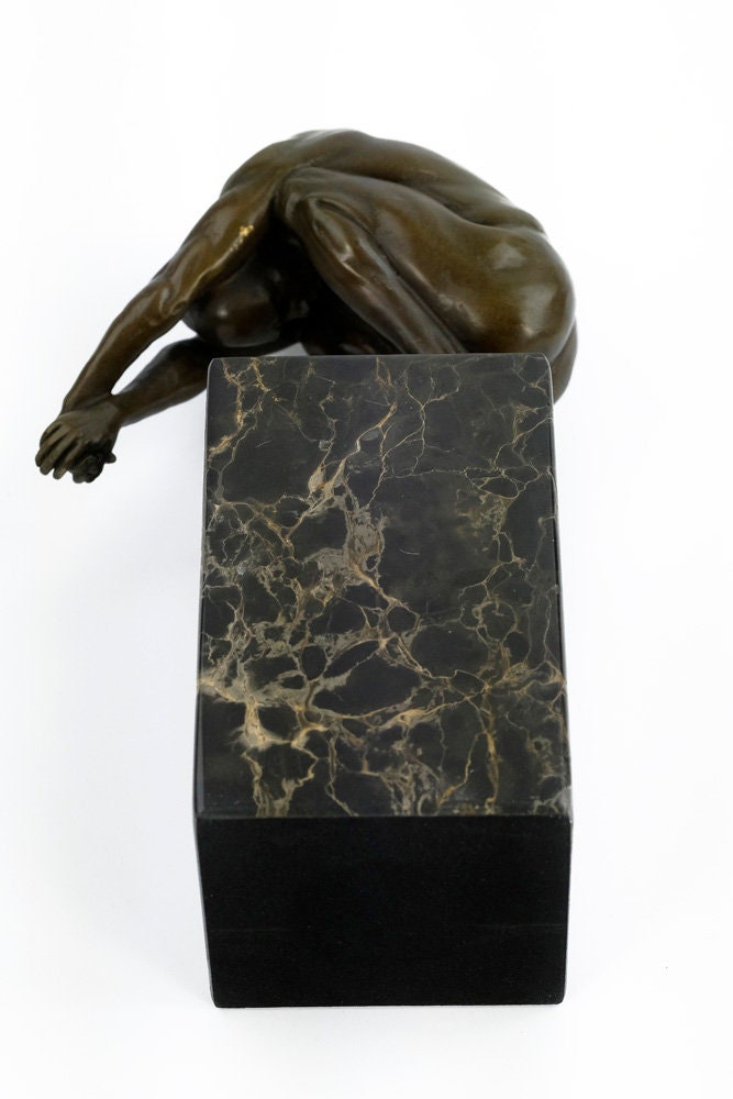 Bronze Sculpture of a Male in Squatting Position Modern Art Statue Male Nude Sculpture Bronze Diver Sculpture Meditation Man Yoga Sculpture