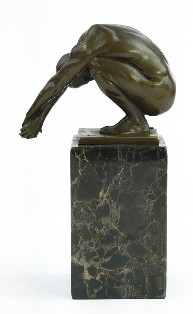 Bronze Sculpture of a Male in Squatting Position Modern Art Statue Male Nude Sculpture Bronze Diver Sculpture Meditation Man Yoga Sculpture