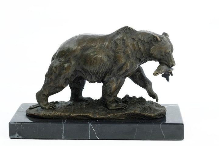 Bronze Grizzly Bear Sculpture Animal Art Statue Fishing Bear Sculpture Bronze Hunting Sculpture Grizzly Bear with Fish Bear Art Wildlife Art