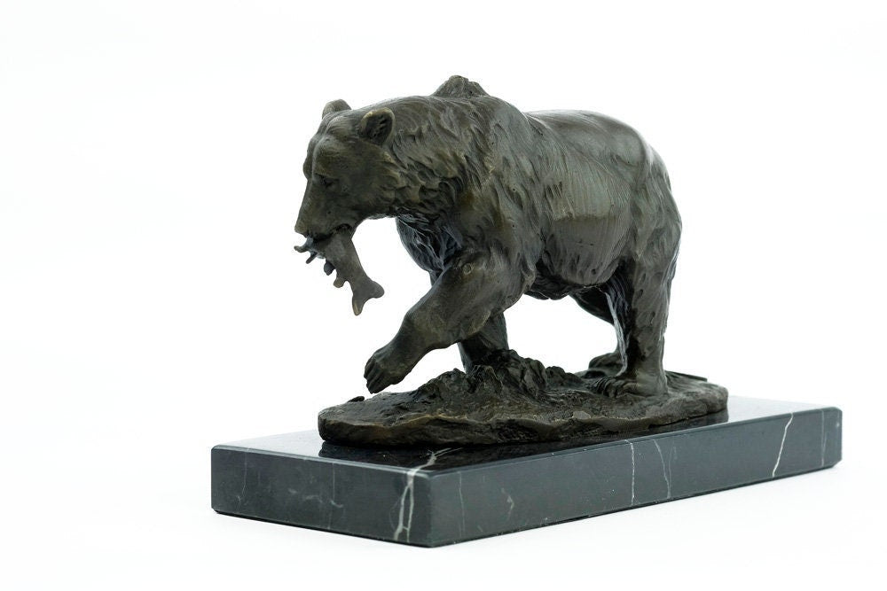 Bronze Grizzly Bear Sculpture Animal Art Statue Fishing Bear Sculpture Bronze Hunting Sculpture Grizzly Bear with Fish Bear Art Wildlife Art