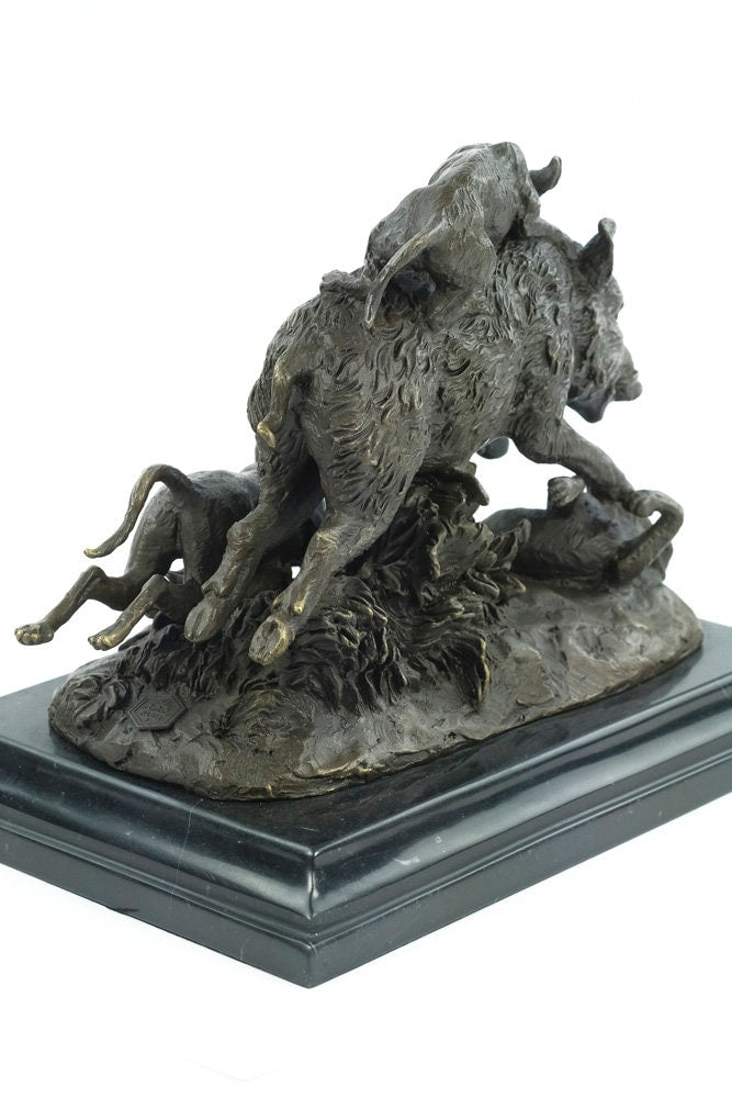 Bronze Wild Boar Statue Hounds Attacking Boar Sculpture Bronze Hunting Sculpture Hunting Decoration Animal Art Figurine Bronze Wild Boar