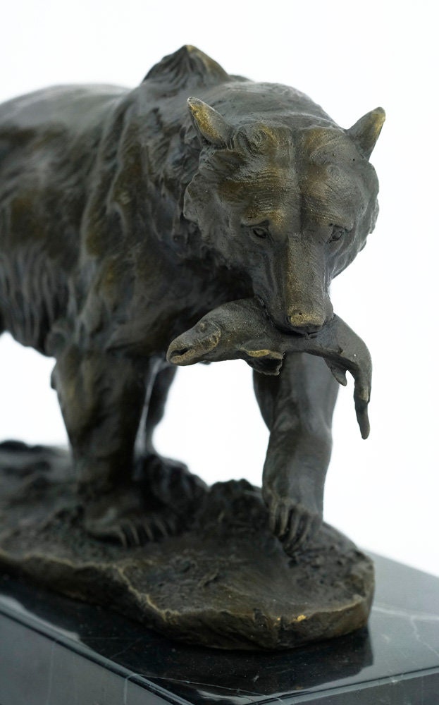 Bronze Grizzly Bear Sculpture Animal Art Statue Fishing Bear Sculpture Bronze Hunting Sculpture Grizzly Bear with Fish Bear Art Wildlife Art