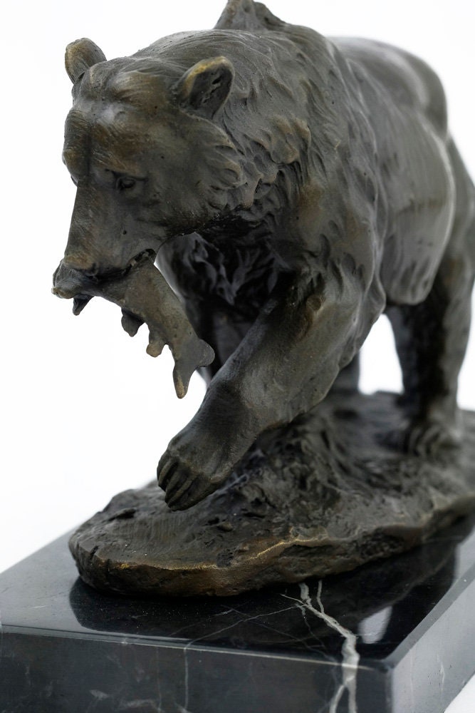 Bronze Grizzly Bear Sculpture Animal Art Statue Fishing Bear Sculpture Bronze Hunting Sculpture Grizzly Bear with Fish Bear Art Wildlife Art