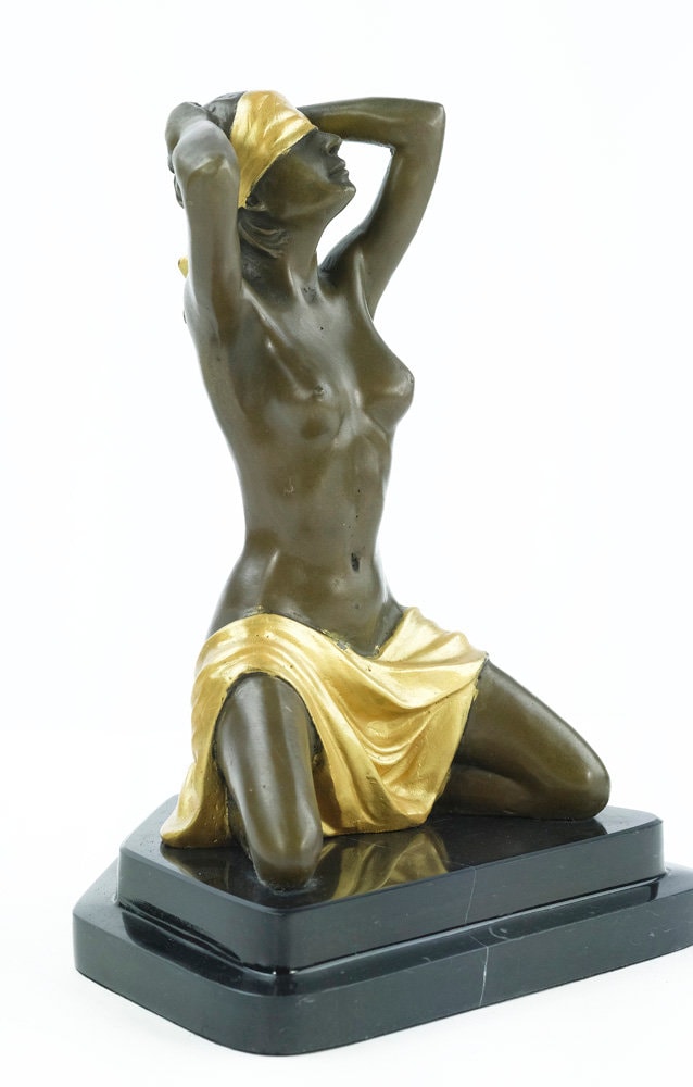 Bronze Sculpture of a Blindfolded Female Nude Bronze Female Nude Statue Erotic Art Statue Kneeling Woman Figurine Bronze Female Art
