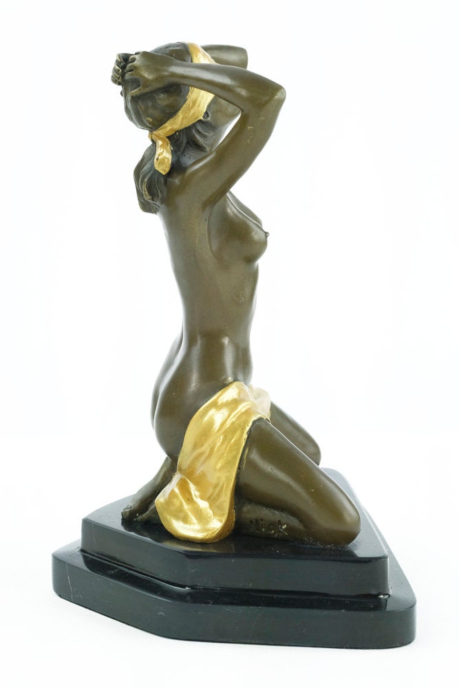 Bronze Sculpture of a Blindfolded Female Nude Bronze Female Nude Statue Erotic Art Statue Kneeling Woman Figurine Bronze Female Art