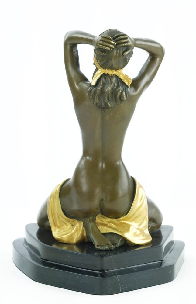 Bronze Sculpture of a Blindfolded Female Nude Bronze Female Nude Statue Erotic Art Statue Kneeling Woman Figurine Bronze Female Art