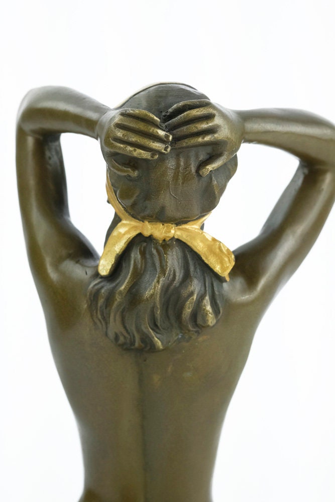 Bronze Sculpture of a Blindfolded Female Nude Bronze Female Nude Statue Erotic Art Statue Kneeling Woman Figurine Bronze Female Art