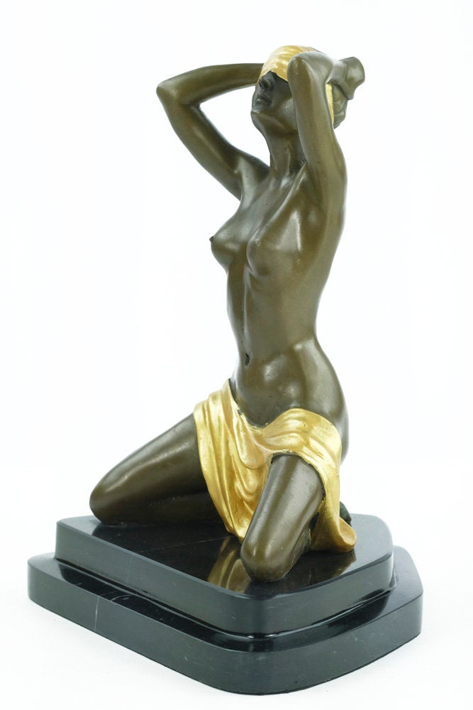 Bronze Sculpture of a Blindfolded Female Nude Bronze Female Nude Statue Erotic Art Statue Kneeling Woman Figurine Bronze Female Art