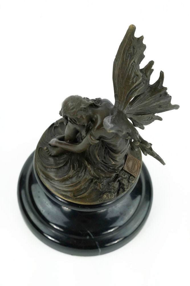 Bronze Fairy Sculpture Sitting Winged Fairy Mythology Figurine Sitting Fairy Bronze Elf Sculpture Nymph Figurine Pixie Sculpture Art Figure
