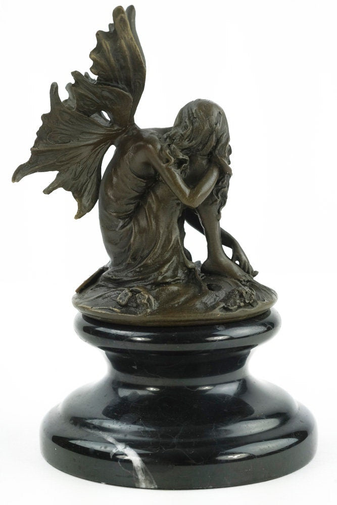 Bronze Fairy Sculpture Sitting Winged Fairy Mythology Figurine Sitting Fairy Bronze Elf Sculpture Nymph Figurine Pixie Sculpture Art Figure