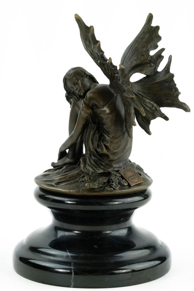 Bronze Fairy Sculpture Sitting Winged Fairy Mythology Figurine Sitting Fairy Bronze Elf Sculpture Nymph Figurine Pixie Sculpture Art Figure