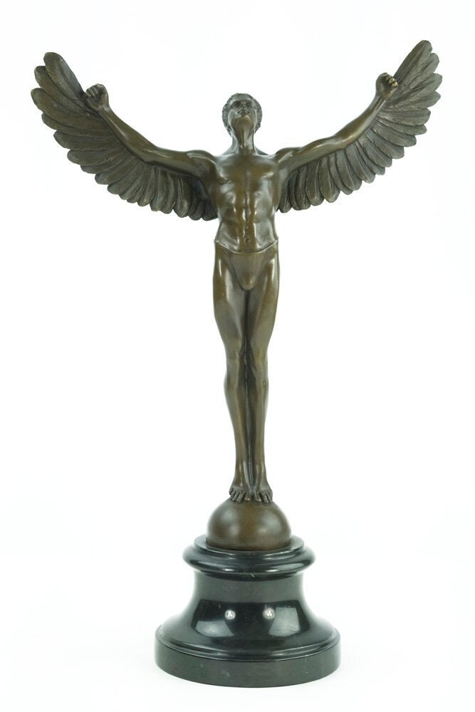 Bronze Icarus Sculpture Greek Mythology Sculpture Bronze Icarus Statue Icarus with Wings Spread Standing Icarus Art Statue Bronze Art Figure