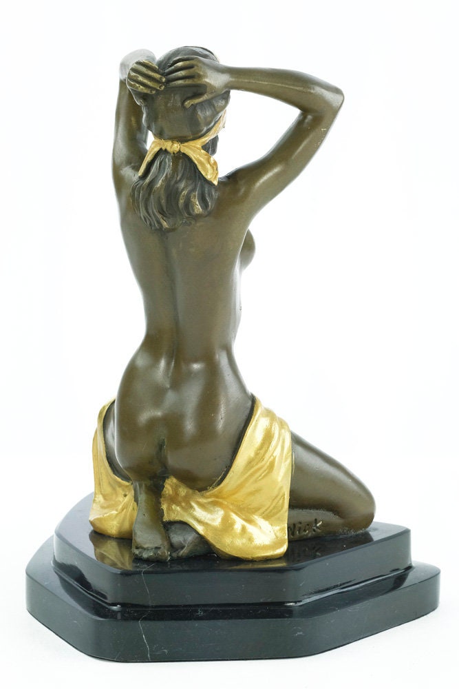 Bronze Sculpture of a Blindfolded Female Nude Bronze Female Nude Statue Erotic Art Statue Kneeling Woman Figurine Bronze Female Art
