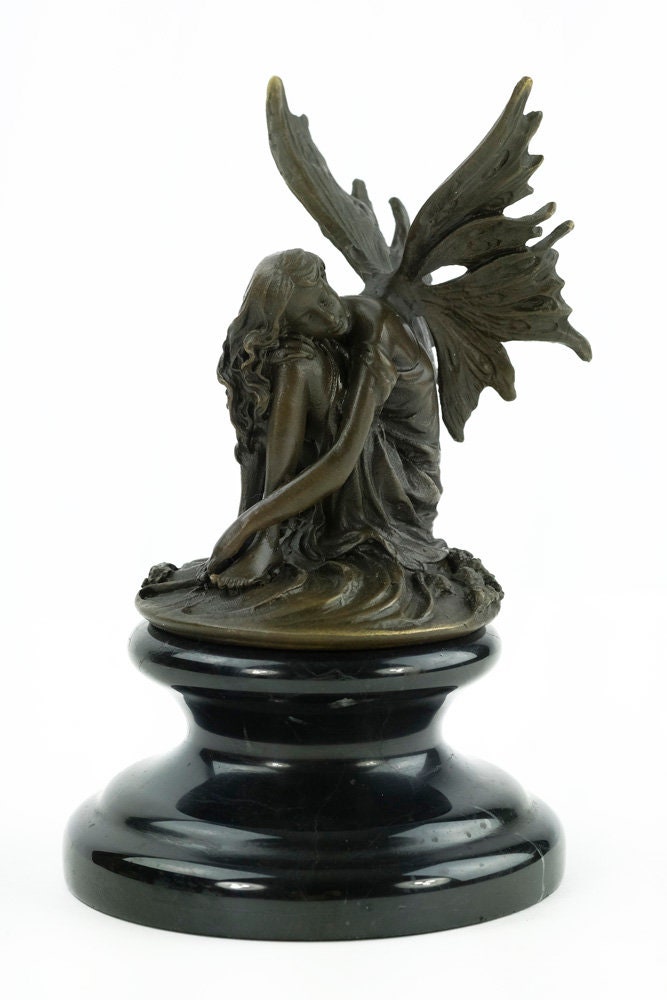 Bronze Fairy Sculpture Sitting Winged Fairy Mythology Figurine Sitting Fairy Bronze Elf Sculpture Nymph Figurine Pixie Sculpture Art Figure