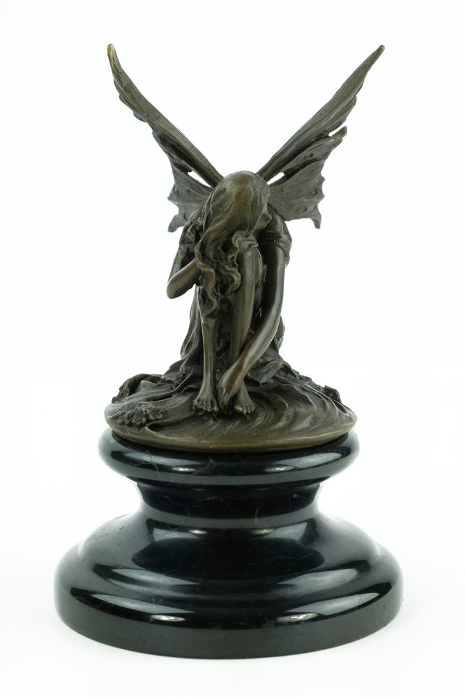 Bronze Fairy Sculpture Sitting Winged Fairy Mythology Figurine Sitting Fairy Bronze Elf Sculpture Nymph Figurine Pixie Sculpture Art Figure