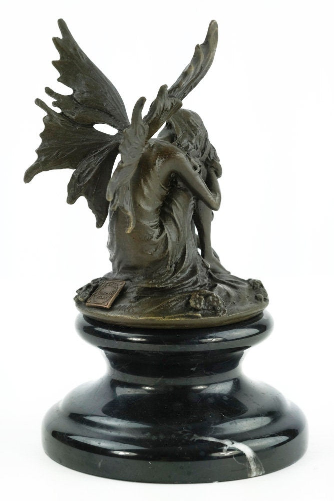 Bronze Fairy Sculpture Sitting Winged Fairy Mythology Figurine Sitting Fairy Bronze Elf Sculpture Nymph Figurine Pixie Sculpture Art Figure