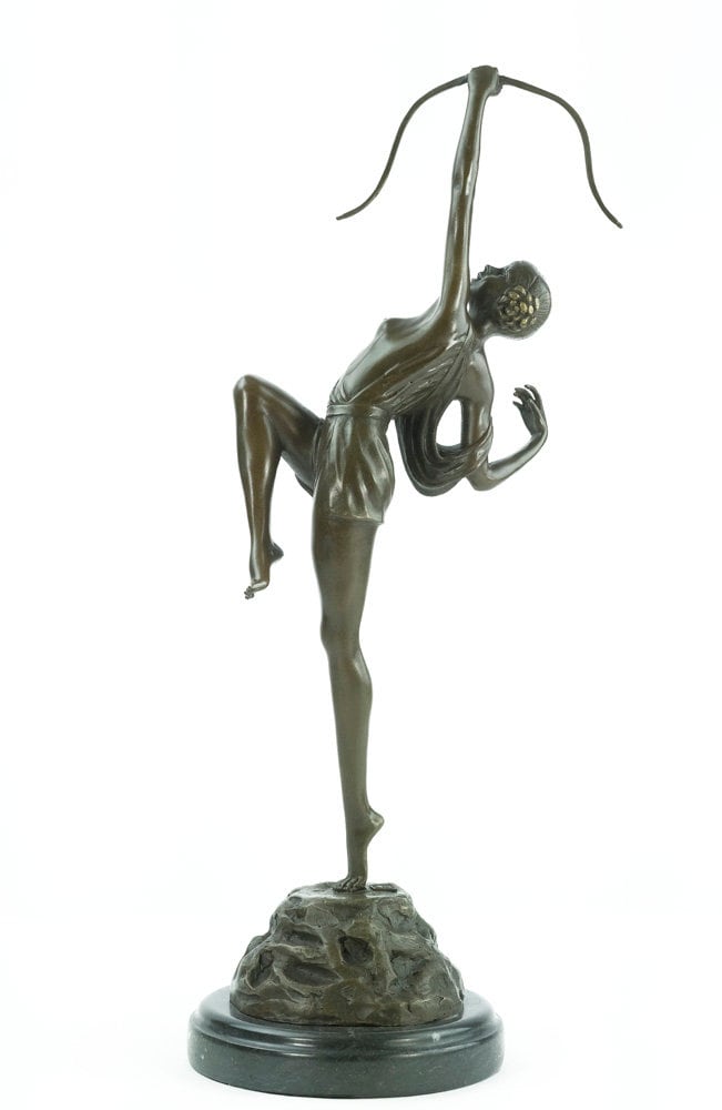 Art Deco Bronze Sculpture of Diana with Bow Bronze Hunting Sculpture Diana the Huntress Statue Bronze Artemis Sculpture Pierre Le Faguays