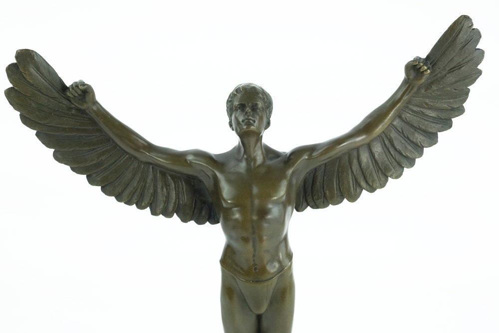 Bronze Icarus Sculpture Greek Mythology Sculpture Bronze Icarus Statue Icarus with Wings Spread Standing Icarus Art Statue Bronze Art Figure