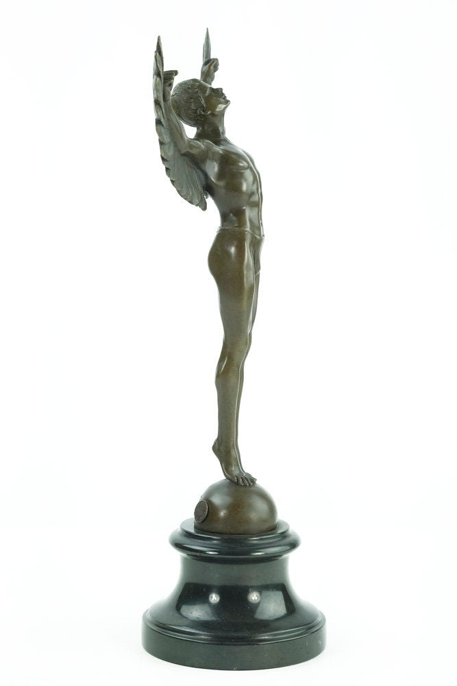 Bronze Icarus Sculpture Greek Mythology Sculpture Bronze Icarus Statue Icarus with Wings Spread Standing Icarus Art Statue Bronze Art Figure