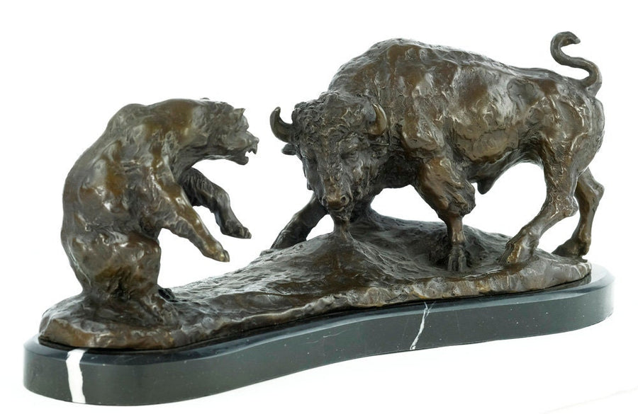 Large Bronze Sculpture of a Bear Fighting a Bison Animal Art Figurine Bronze Bison Statue Wildlife Sculpture Hunting Decoration Bronze Bear