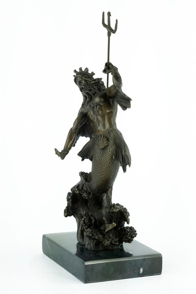 Bronze Poseidon Sculpture Mythology Statue Poseidon with Trident Figurine Bronze Neptune Sculpture Bronze Mythology Sculpture God of Water