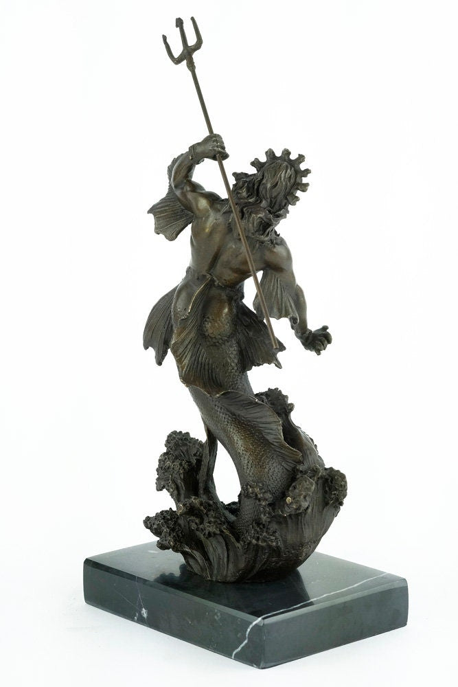 Bronze Poseidon Sculpture Mythology Statue Poseidon with Trident Figurine Bronze Neptune Sculpture Bronze Mythology Sculpture God of Water
